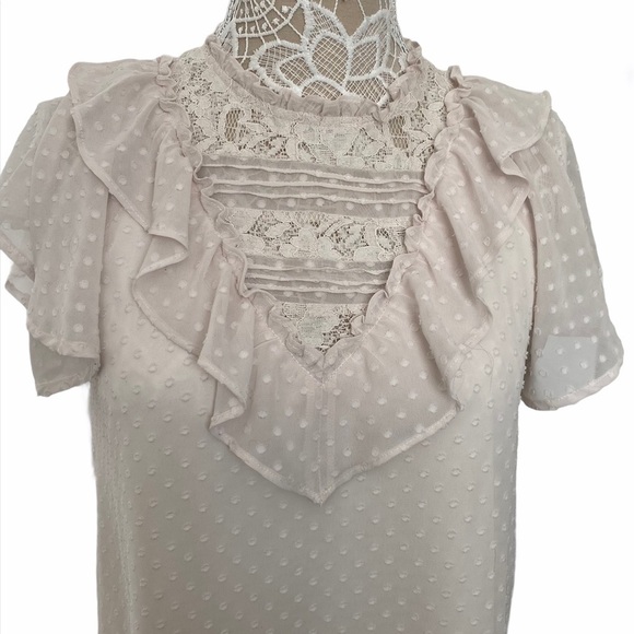 kensie blush pink guipure mock neck lace top S - Picture 5 of 10